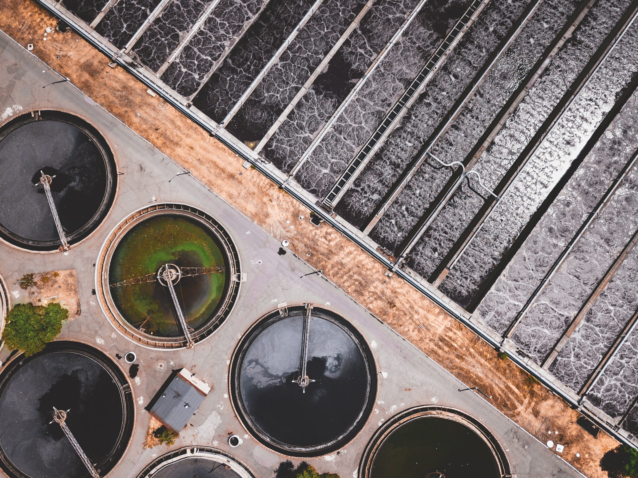 Aerial view of water treatment basins