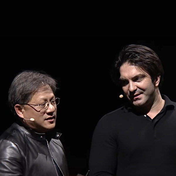Cevat Yerli on stage with Jensen Huang at an NVIDIA keynote